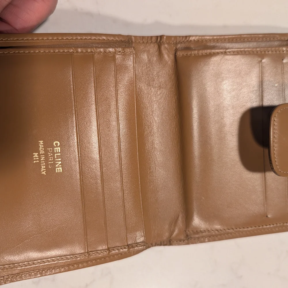 Celine Triomphe Canvas Bifold Wallet in Beige & Tan - Picture 4 of 9